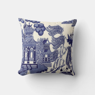 Blue and White Chinoiserie  Throw Pillow
