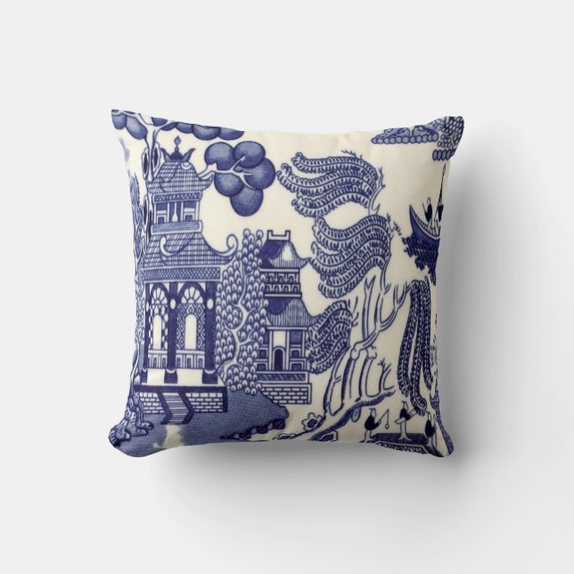 Blue and White Chinoiserie  Throw Pillow (Front)