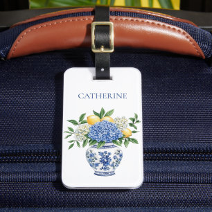 Blue and White Chinoiserie Vase With Hydrangeas Luggage Tag
