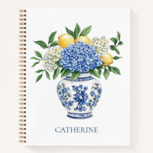 Blue and White Chinoiserie Vase With Hydrangeas Notebook