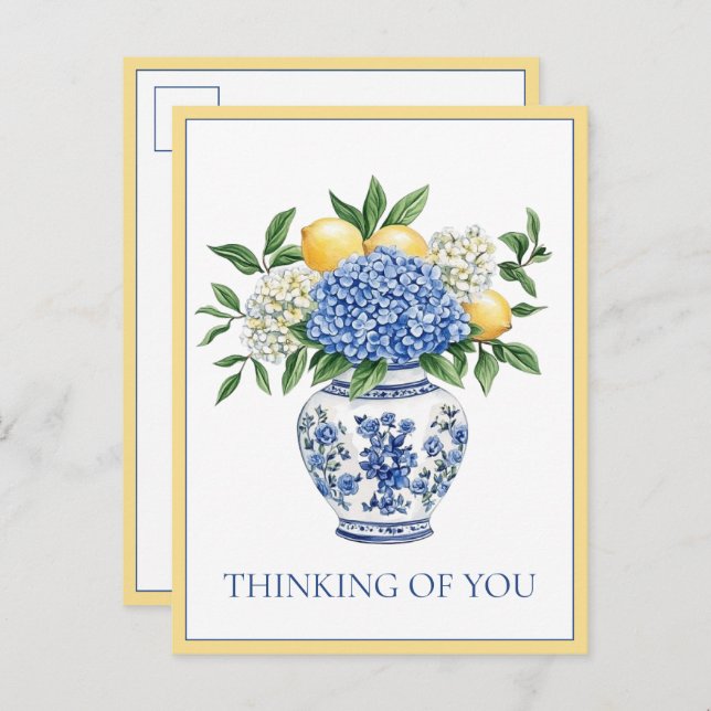 Blue and White Chinoiserie Vase With Hydrangeas Postcard (Front/Back)