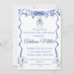 Blue and white Chinoiserie , We Can Bearly Wait Invitation