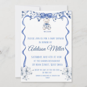 Blue and white Chinoiserie , We Can Bearly Wait  Invitation