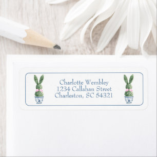 Blue and White Chinoiserie With Rabbit Topiaries