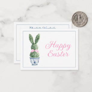 Blue and White Chinoiserie With Rabbit Topiary Card