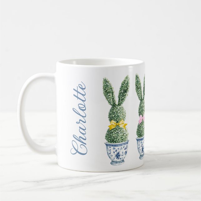 Blue and White Chinoiserie With Rabbit Topiary Coffee Mug (Left)