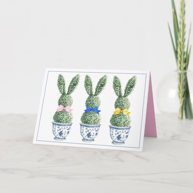 Blue and White Chinoiserie With Rabbits Topiary Card (Front)