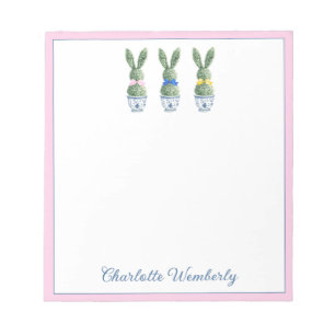 Blue and White Chinoiserie With Rabbits Topiary Notepad