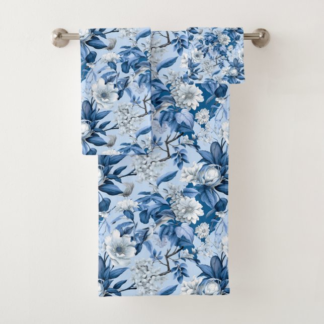 Blue and White Chinoserie Series Design 3 Bath Towel Set (Insitu)