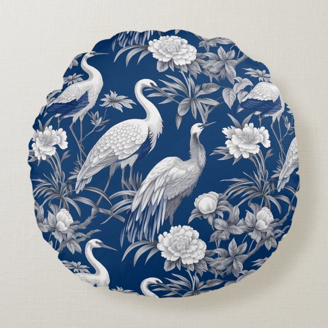 Blue and White Chinoserie Series Design 7 Round Pillow (Front)