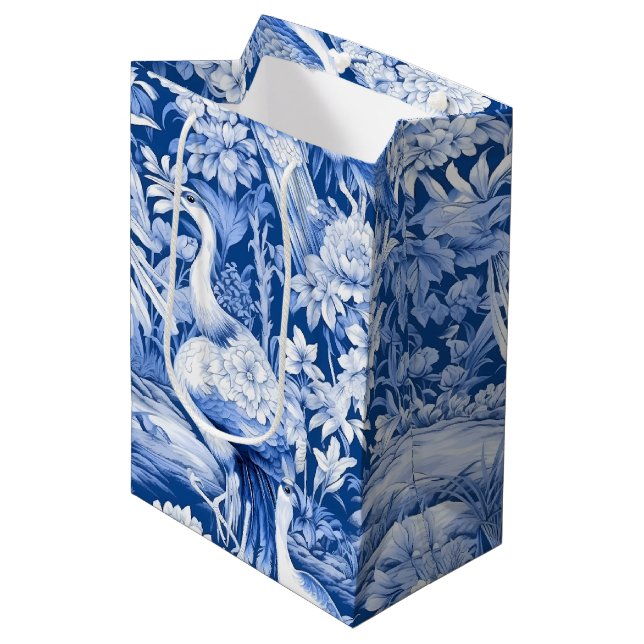 Blue and White Chinoserie Series Design 8 Medium Gift Bag (Front Angled)