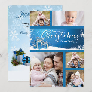 Blue and White Christmas 5 Photos Holiday Card