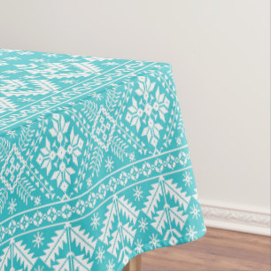 Blue and White Christmas Fair Isle Pattern Tablecloth