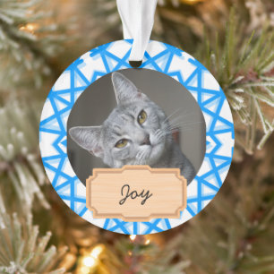 Blue and White christmas holiday Custom cat Photo Ornament