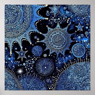 Blue and White Christmas Night Poster