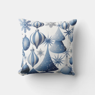 Blue and white Christmas pattern  Throw Pillow