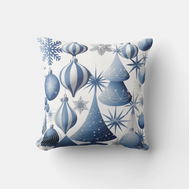 Blue and white Christmas pattern  Throw Pillow (Front)