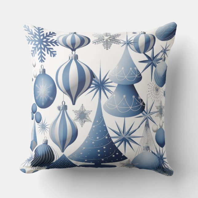Blue And White Christmas Pattern  Throw Pillow (Front)