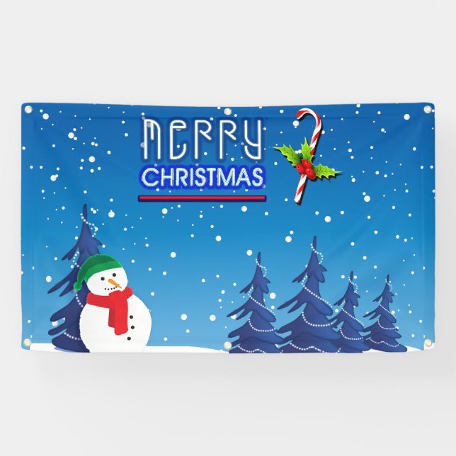 Blue and White Christmas Snowman Winter Scene Banner (Horizontal)