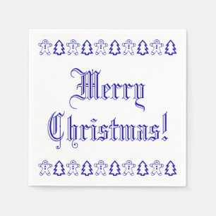 Blue and White Christmas Tree Gingerbread Man Cute Napkin