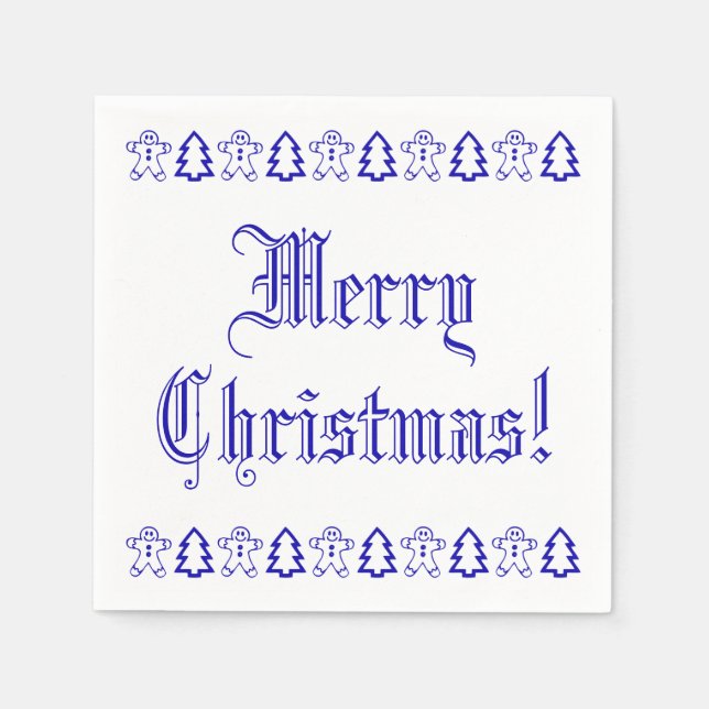 Blue and White Christmas Tree Gingerbread Man Cute Napkin (Front)