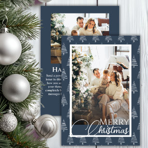 Blue And White Christmas Tree Pattern Photo Holiday Card