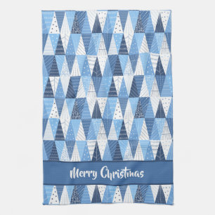 Blue and White Christmas Trees Kitchen Towel