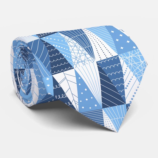 Blue and White Christmas Trees Tie (Rolled)