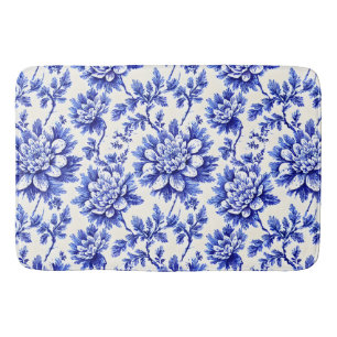 Blue and White Chrysanthemum French Country Decor Bath Mat
