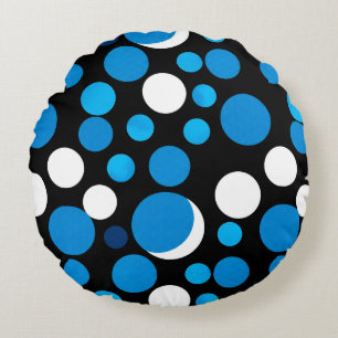 Blue and White Circles Pattern Round Pillow