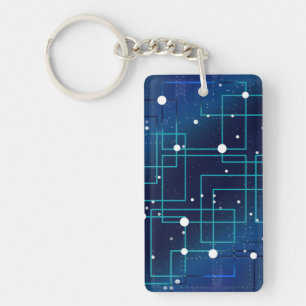 Blue and White Circuit Board Keychain