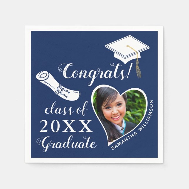 Blue and White Class of 2025 Graduate Graduation Napkin (Front)