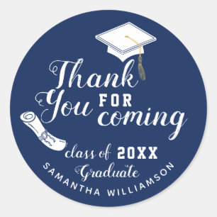 Blue and White Class of 2025 Graduate Thank You Classic Round Sticker