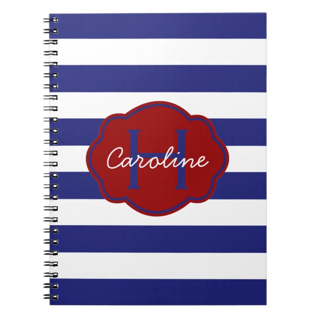Blue and White Classic Horizontal Stripe Notebook (Front)