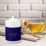 blue and white classic minimalist name customized<br><div class="desc">the design shows a customizable name along with a customizable name monogram in classic white calligraphy and typography with navy blue background.</div>