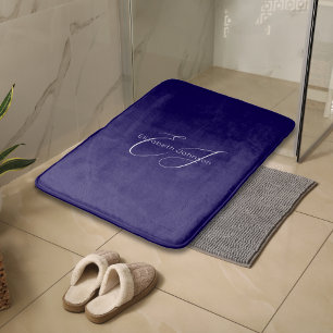 blue and white classic minimalist name customized bath mat