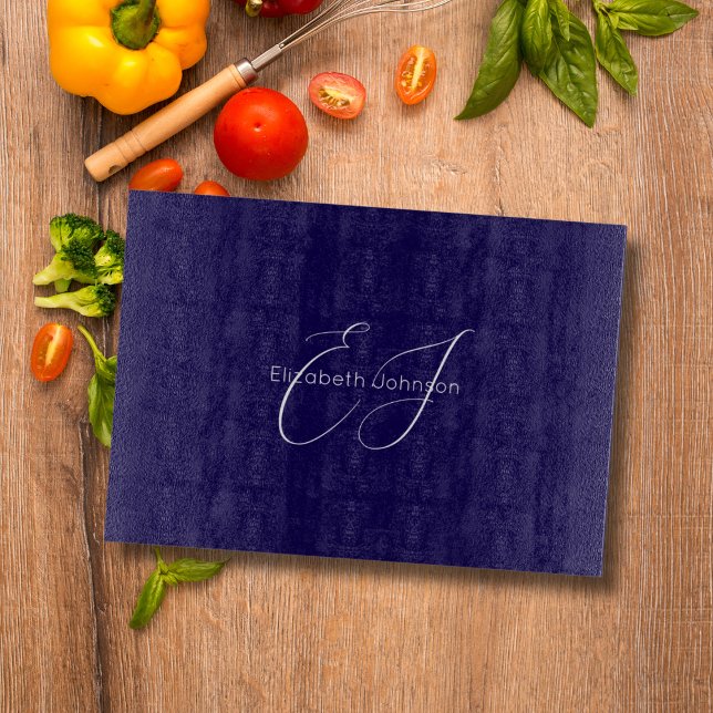 blue and white classic minimalist name customized cutting board (Creator Uploaded)