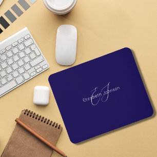 blue and white classic minimalist name customized mouse pad