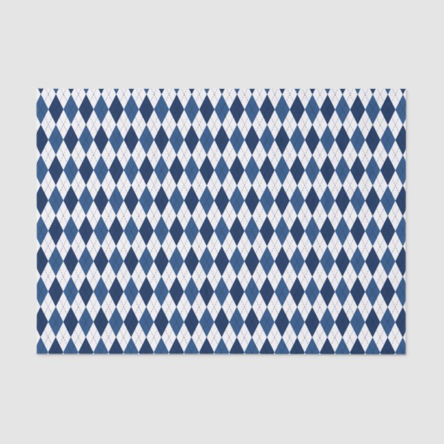 Blue and White Classic Preppy Argyle Tissue Paper (Front)