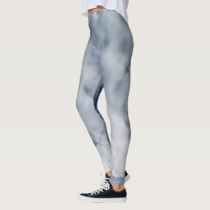 Blue and White Clouds Leggings with Name