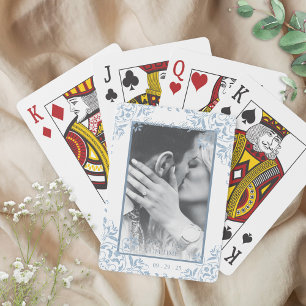 Blue and White Coastal Chic Wedding Photo Favours Playing Cards