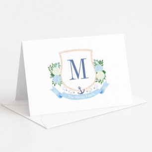 Blue And White Coastal Monogram Baby Shower Thank You Card