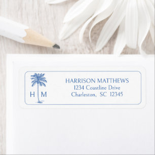 Blue and White Coastal Palmetto Palm Monogram