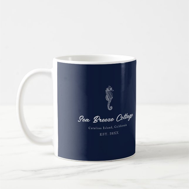 Blue and White Coastal Seahorse Coffee Mug (Left)