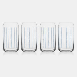 Blue and White Coastal Stripes Can Glass