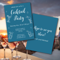 Blue And White Cocktail Party Minimalist Invitati