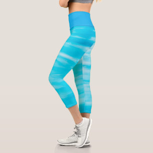 Blue and White Color Streaks Yoga Fitness Capri Leggings