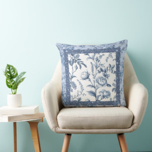 Blue and white colour with delicate floral pattern throw pillow