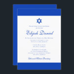 Blue and White | Colours of Israel Bar Mitzvah Invitation<br><div class="desc">Composed of elegant script and serif typography; All against a backdrop of blue and white background. 

This is designed by Select Party Supplies,  exclusive for Zazzle.

Available here:
http://www.zazzle.com/selectpartysupplies</div>