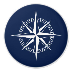 Blue and White Compass, Nautical Ceramic Knob